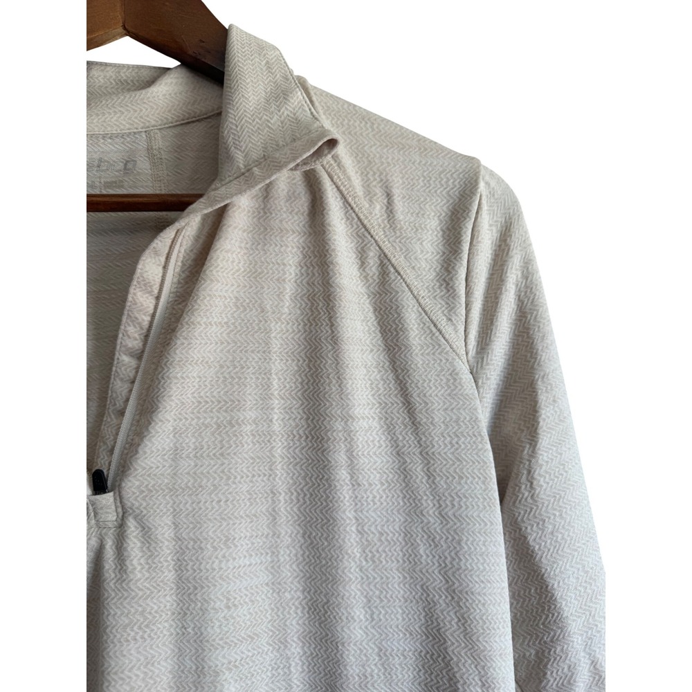 BCG Pullover Top Women Large Beige Excellent 1/4 Zip Chevron Thumbhole Active - Picture 4 of 7